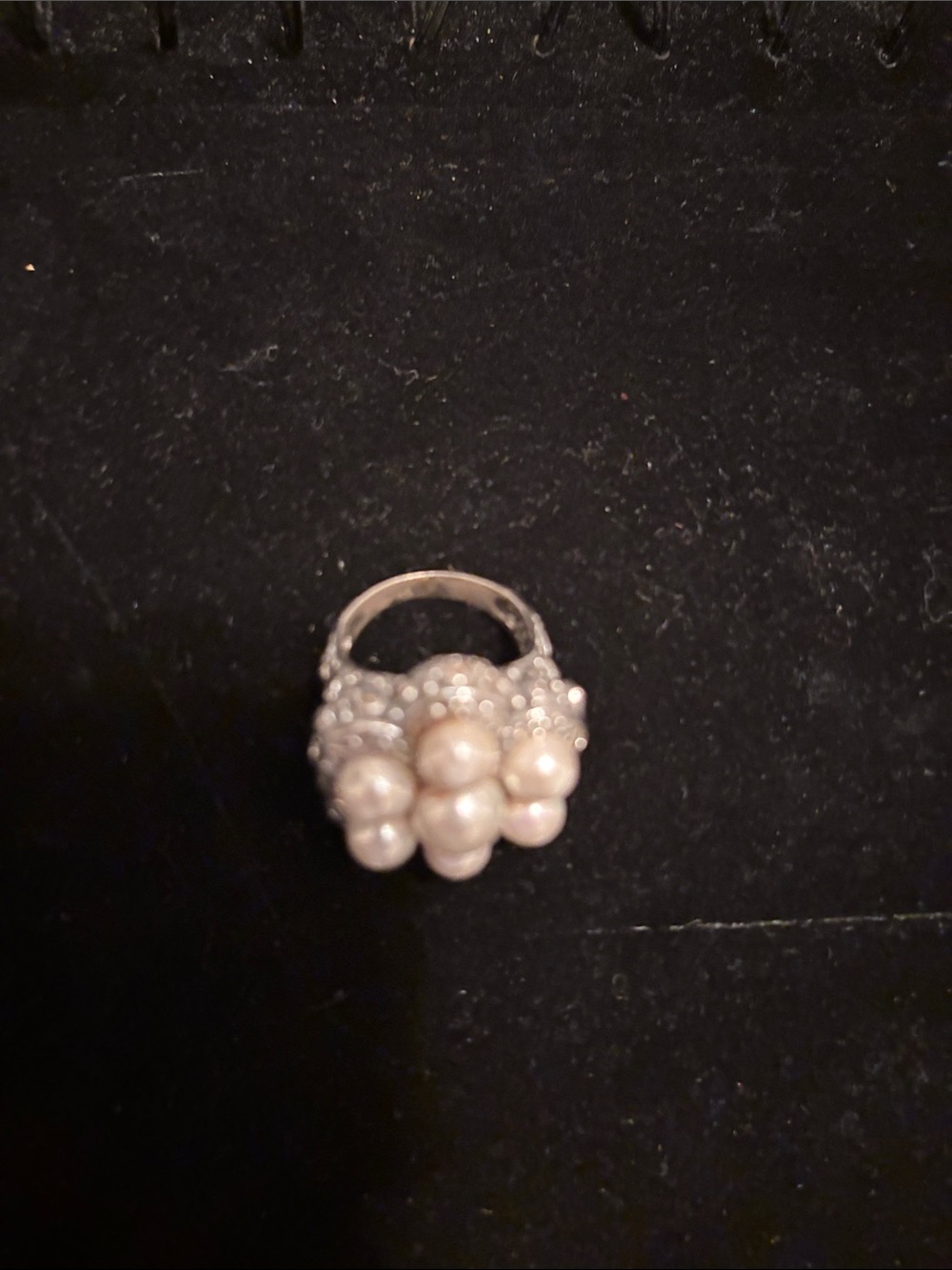 Classic Pearl Cluster Cocktail Ring - White Pearls on Silver